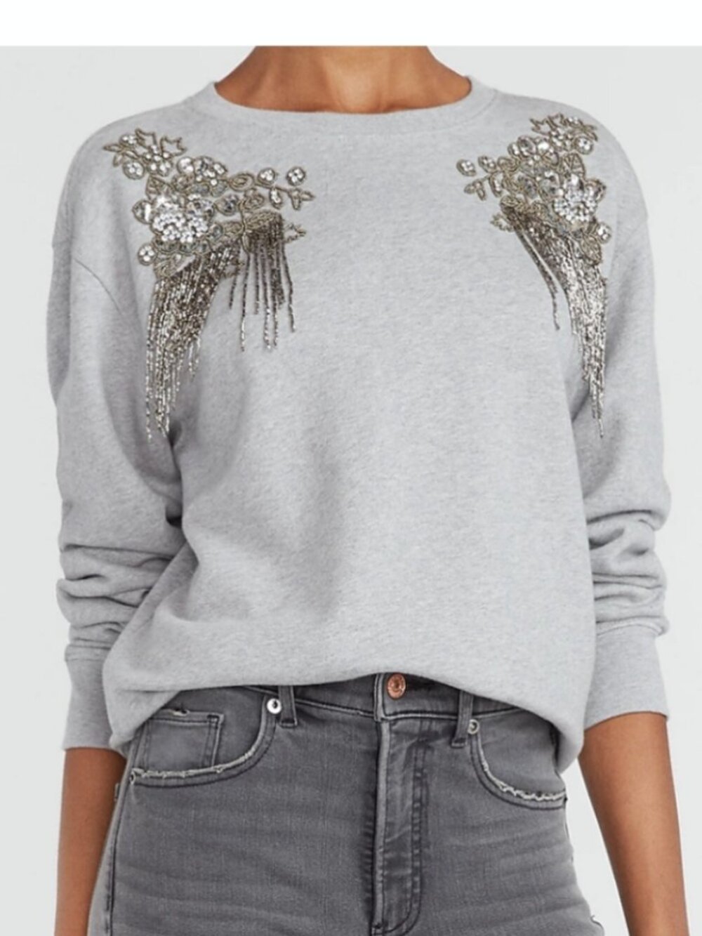 nwt EXPRESS HEAVILY EMBELLISHED RHINESTONE BROACH sweatshirt s